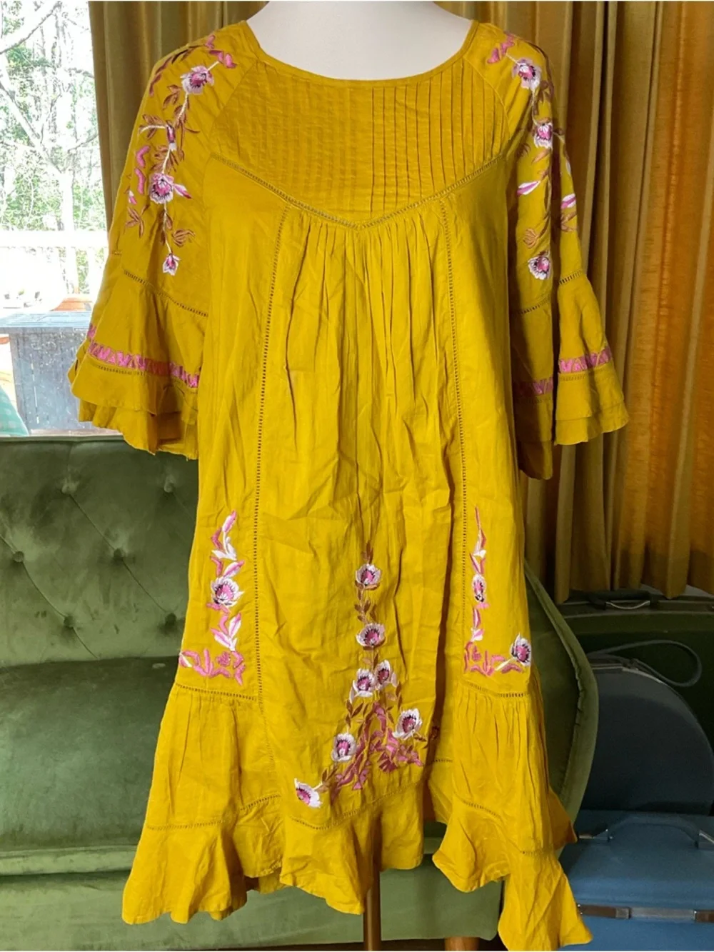 Free People Pavlo embroidered shift dress cotton Sz L